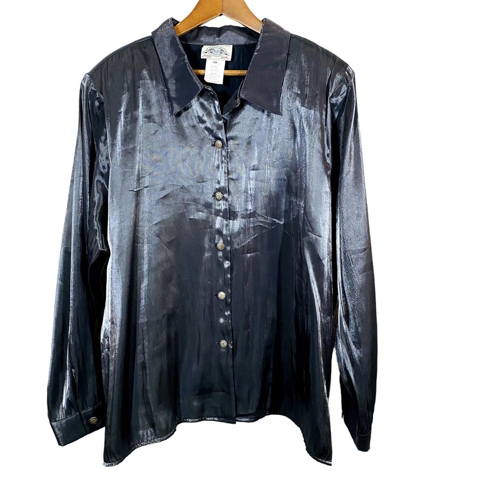 Vintage River Ridge Trading Co Metallic Button Up Shirt Long Sleeve Casual - 3X